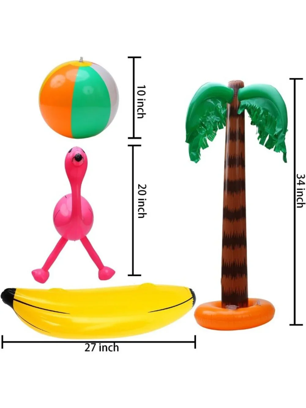 8 Pack Inflatable Luau Party Decor - Palm Trees, Beach Balls & Flamingos, Summer